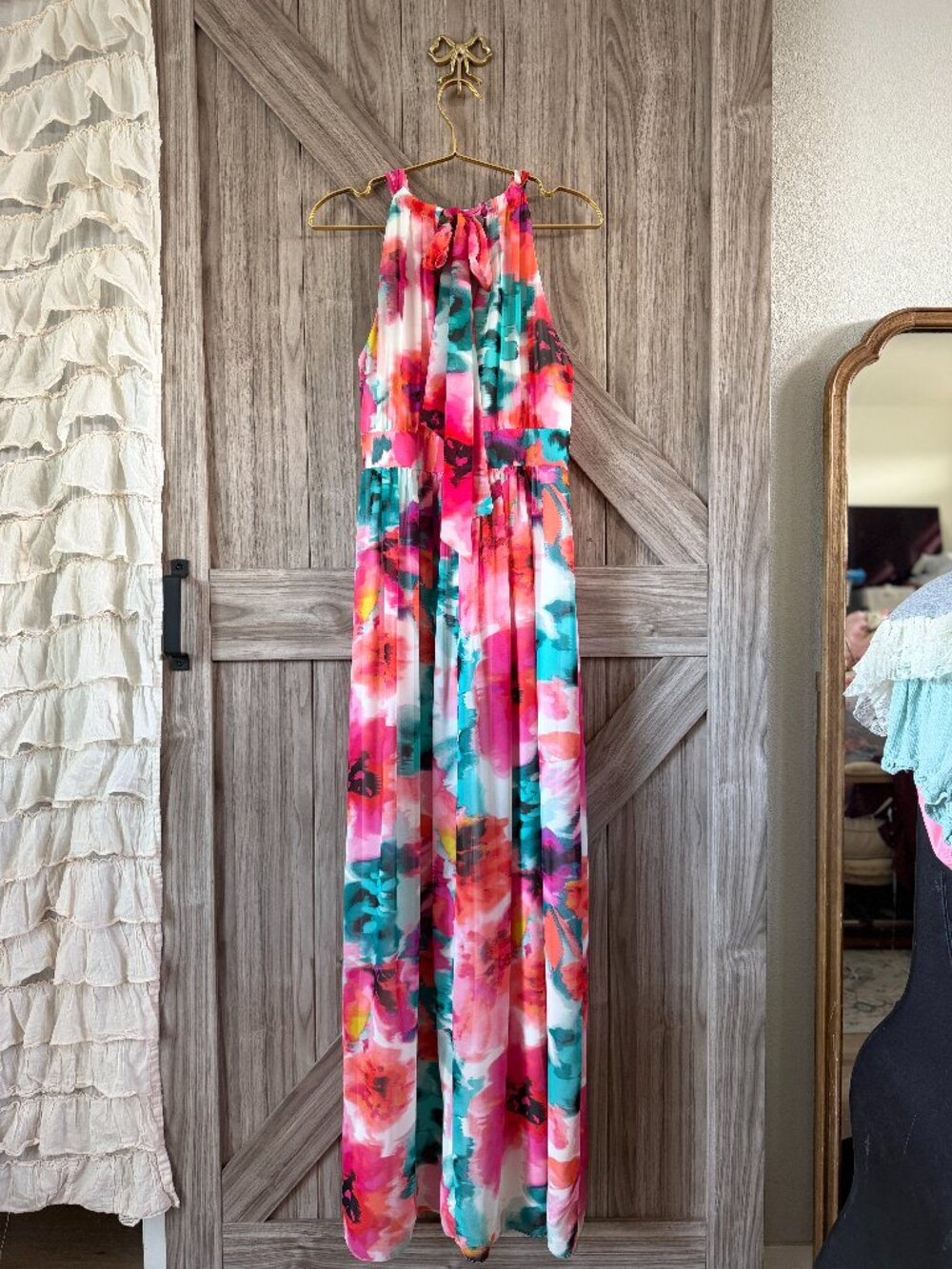 Eliza J Women's Vibrant Floral Chiffon Halter Maxi Dress